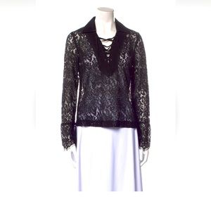 Lamarque leather & lace-up blouse
